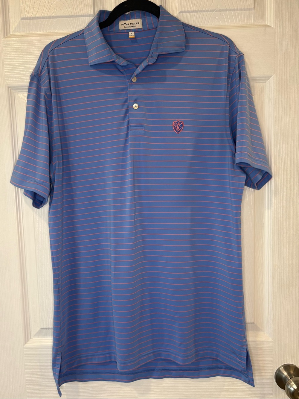 Peter Millar Blue & Pink Striped Polo Shirt Size Small